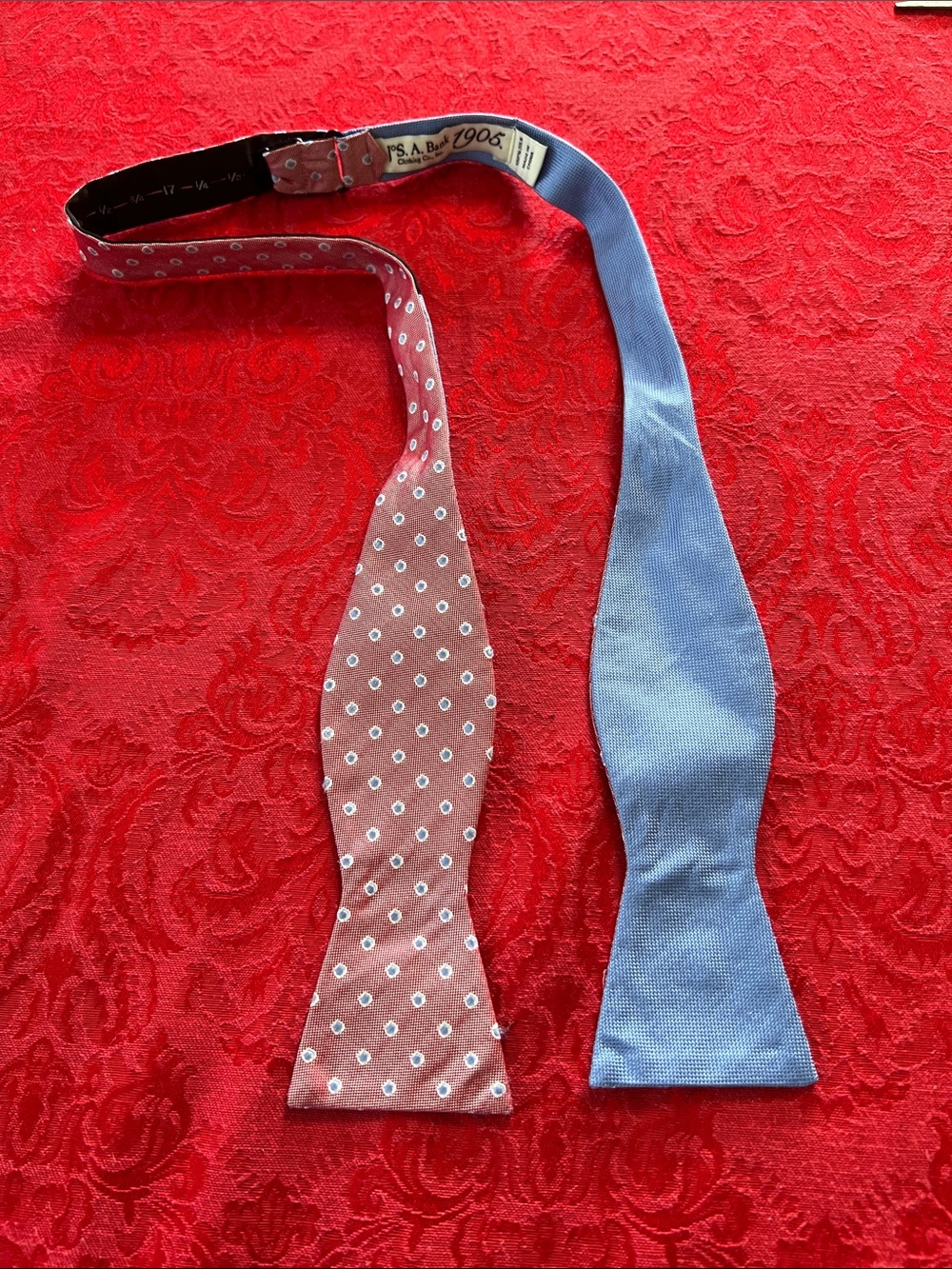 Jos. A. Bank Reversible Silk Self-Tie Bow Tie Light Red Blue Adjustable Formal